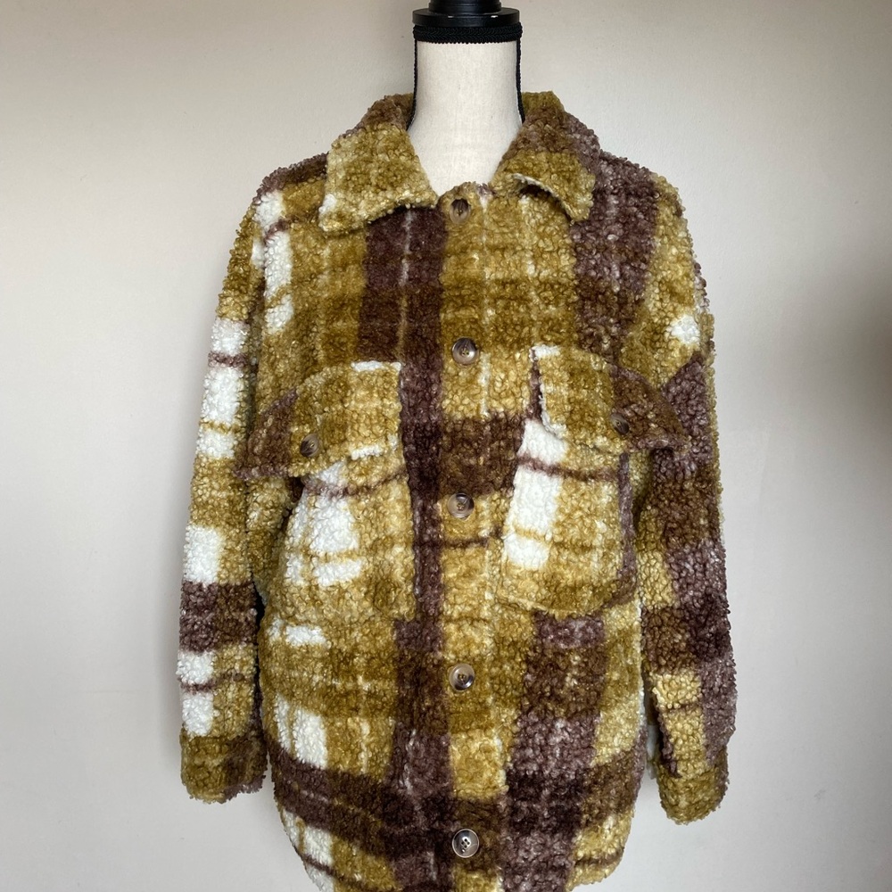 Blu Pepper Plaid Teddy Jacket - Sz Small